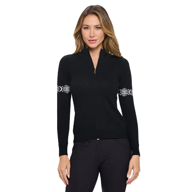 Dancing Equestrian Women's Catching Snowflakes 1/4 Zip Sweater-3