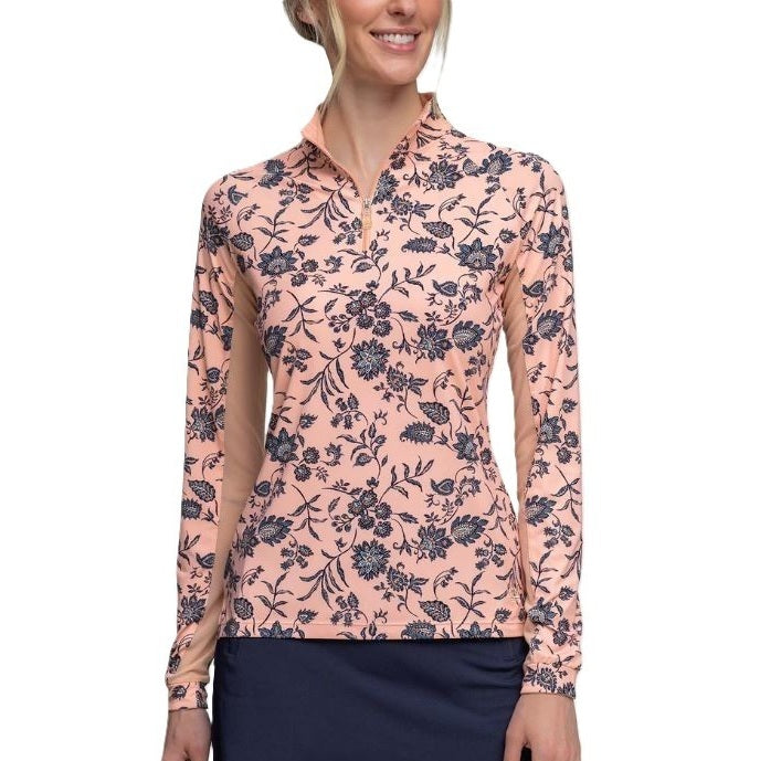 Kastel Women's Jacobean Peach Floral Long Sleeve Sun Shirt-1